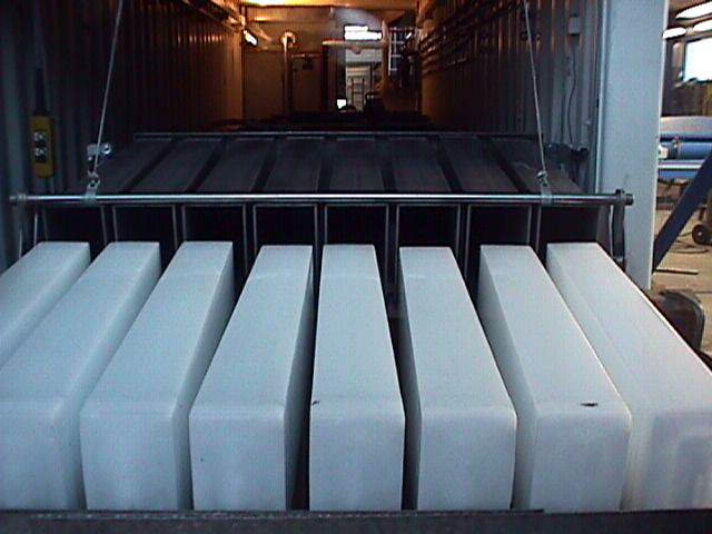 Block ice after defrosting on a chute.