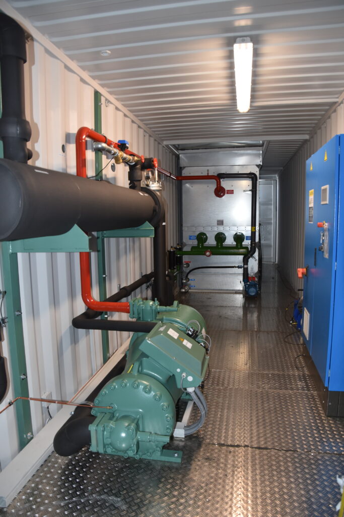 Interior view of a KTI chiller with evaporative condenser in container - plug-and-play technology!