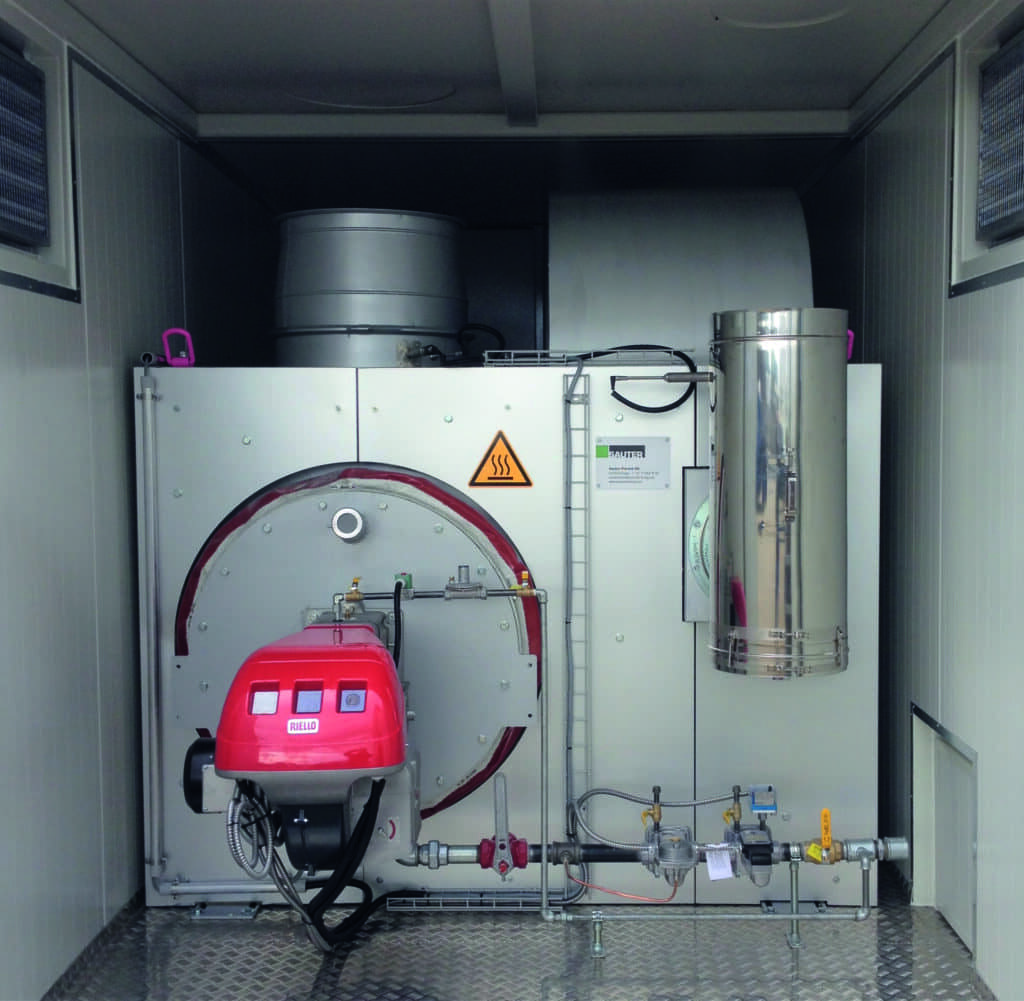 Hot air unit OLH with 1000 kW heating power provides large quantities of hot air.