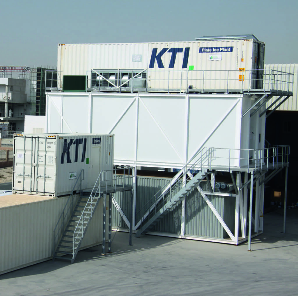 Plate ice plant installed on ice storage next to chiller on water tank