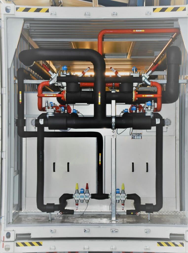 Interior view of a fully installed plate ice maker with valve station